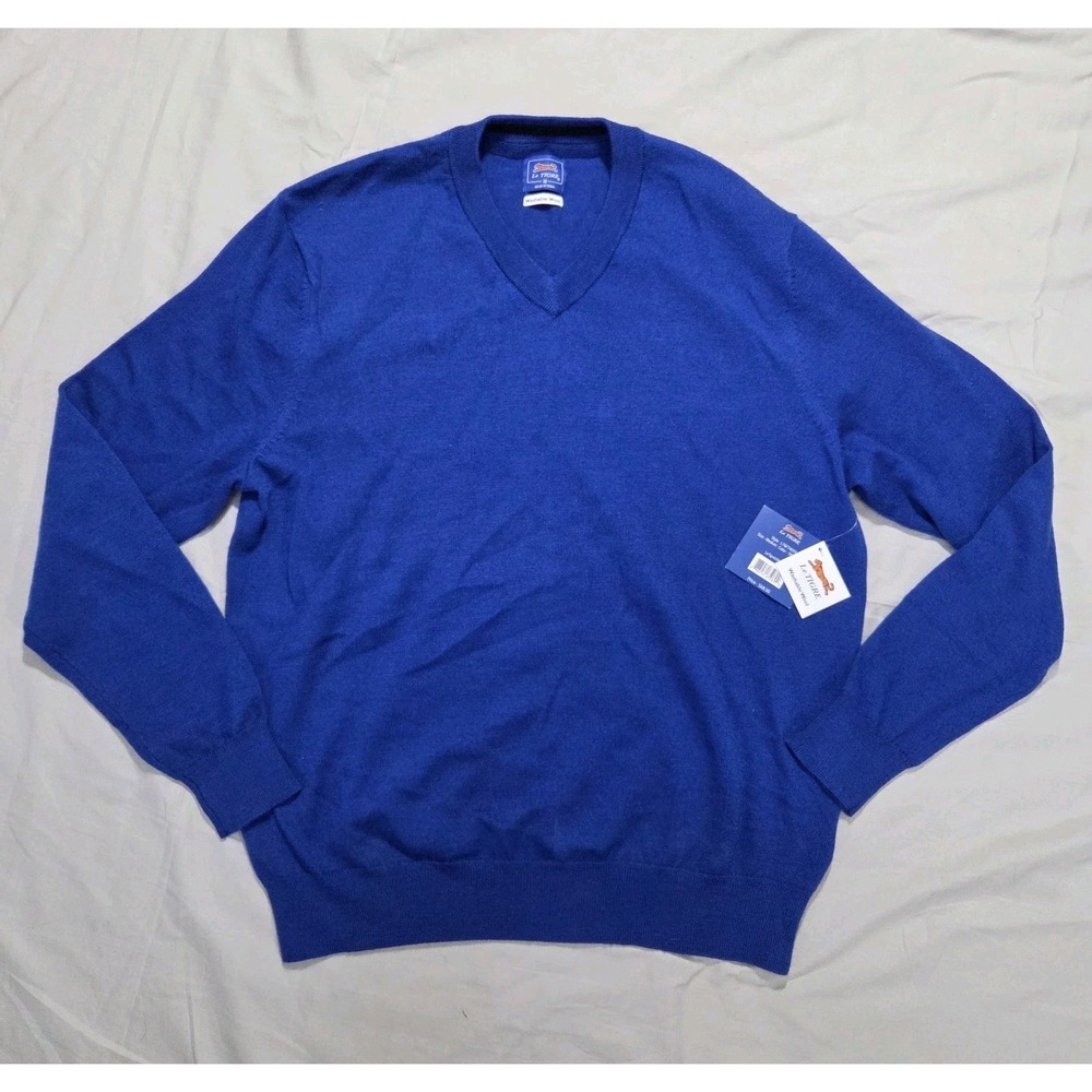 Le Tigre Sweater Mens SZ M Washable Wool Blend Vneck Blue Pullover NWT Deadstock